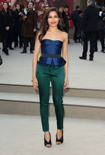 LONDON, ENGLAND - FEBRUARY 18:  Freida Pinto attends the Burberry Prorsum show during London Fashion Week Fall/Winter 2013/14 at  on February 18, 2013 in London, England.  (Photo by Mike Marsland/WireImage)