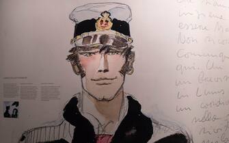 A picture taken on April 6, 2018 shows a drawing of the hero Corto Maltese at the exhibition "Hugo Pratt, lignes d'horizons" at the Confluences Museum in Lyon, central-eastern France.
Hugo Pratt is an Italian author of comic strips best known for his work "Corto Maltese". The exhibition will run until March 24, 2019. / AFP PHOTO / ROMAIN LAFABREGUE / RESTRICTED TO EDITORIAL USE - MANDATORY MENTION OF THE ARTIST UPON PUBLICATION - TO ILLUSTRATE THE EVENT AS SPECIFIED IN THE CAPTION        (Photo credit should read ROMAIN LAFABREGUE/AFP via Getty Images)