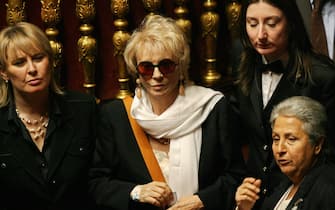 Rome, ITALY: Senator Franca Rame, wife of Italian playwrite and 1997 Nobel literature laureate, Dario Fo, is pictured after Italian Prime Minister Romano Prodi survived the confidence vote by 162 to 157 at the Senate in Rome, 28 February 2007. Prodi's disparate centre-left coalition, which won a general election 10 months ago by a hair's breadth, was thrown into crisis last week when it lost a vote of confidence on foreign policy issues. AFP PHOTO / ANDREAS SOLARO (Photo credit should read ANDREAS SOLARO/AFP via Getty Images)