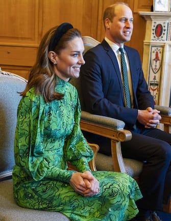 DUBLIN, IRELAND - MARCH 03: Catherine, Duchess of Cambridge and Prince William, Duke of Cambridge look on during a meeting with Taoiseach of Ireland Leo Varadkar and partner Matthew Barrett during a visit to Government Buildings on March 03, 2020 in Dublin, Ireland. The Duke and Duchess of Cambridge are undertaking an official visit to Ireland between Tuesday 3rd March and Thursday 5th March, at the request of the Foreign and Commonwealth Office. (Photo by Arthur Edwards - WPA Pool/Getty Images)