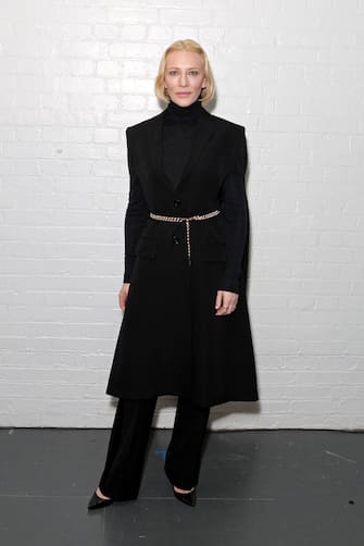 LONDON, ENGLAND - FEBRUARY 17:    Cate Blanchett attends the Burberry Autumn/Winter 2020 show during London Fashion Week at Kensington Olympia on February 17, 2020 in London, England. (Photo by David M. Benett/Dave Benett/Getty Images for Burberry)