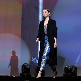 PALM SPRINGS, CA - JANUARY 03:  Emma Stone presents the Desert Palm Achievement Award onstage at the 30th Annual Palm Springs International Film Festival Film Awards Gala at Palm Springs Convention Center on January 3, 2019 in Palm Springs, California.  (Photo by Rich Fury/Getty Images for Palm Springs International Film Festival )