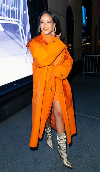 NEW YORK, NEW YORK - FEBRUARY 07: Rihanna arrives at Bergdorf Goodman to introduce her Fenty Collection on February 07, 2020 in New York City. (Photo by Jackson Lee/GC Images)