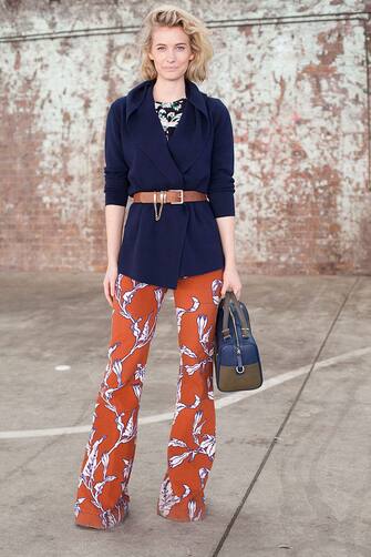SYDNEY, AUSTRALIA - APRIL 13:  Fashion Blogger Zanita wears a Tome shirt, Oroton cardigan, Karen Walker belt and trousers and a Benah for Karen Walker bag at Mercedes-Benz Fashion Week Australia 2015 at Carriageworks on April 13, 2015 in Sydney, Australia.  (Photo by Merilyn Smith/WireImage)