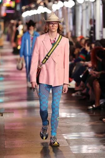 LOS ANGELES, CALIFORNIA - NOVEMBER 02: A model walks the runway during Gucci Love Parade on November 02, 2021 in Los Angeles, California. (Photo by Emma McIntyre/Getty Images for Gucci)