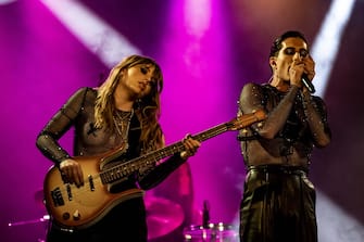 16 June 2021, Berlin: Victoria De Angelis and Damiano David of the band Maneskin play a live concert for the video portal TikTok at SchwuZ Queer Club. Photo: Fabian Sommer/dpa (Photo by Fabian Sommer/picture alliance via Getty Images)