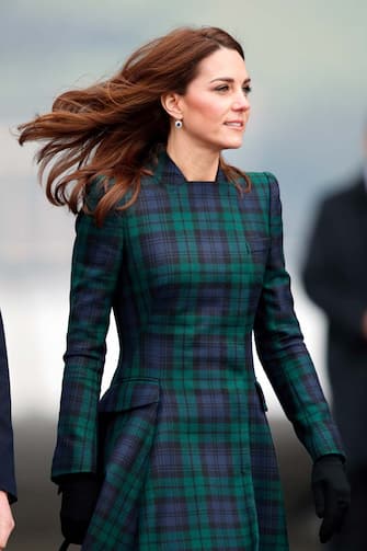 DUNDEE, UNITED KINGDOM - JANUARY 29: (EMBARGOED FOR PUBLICATION IN UK NEWSPAPERS UNTIL 24 HOURS AFTER CREATE DATE AND TIME) Catherine, Duchess of Cambridge, who is known as the Duchess of Strathearn in Scotland, arrives to officially open V&A Dundee, Scotland's first design museum on January 29, 2019 in Dundee, Scotland.  (Photo by Max Mumby / Indigo / Getty Images)