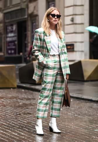 NEW YORK, NY - SEPTEMBER 09: Annabel Rosendale is seen wearing a checkered suit outside the Tibi show during New York Fashion Week: Women's S/S 2019 on September 9, 2018 in New York City.  (Photo by Daniel Zuchnik/Getty Images)