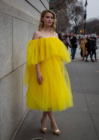 NEW YORK, NEW YORK - FEBRUARY 11: Actress Virginia Gardner attends Carolina Herrera fall 2019 runway show during (NYFW) New York Fashion Week held at New York Historical Society 170 Central Park West on February 11, 2019 in New York City. (Photo by Anthony DelMundo/Getty Images)