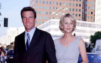 Dennis Quaid, Meg Ryan Jul 20, 1998; Los Angeles, CA, USA; DENNIS QUAID American Actor with his wife MEG RYAN American Actress Arriving for the Los Angeles premiere of the new Walt Disney movie 'The Parent Trap'. . (Credit Image: ONS/ZUMAPRESS.com)