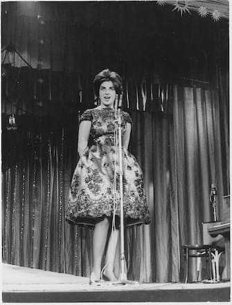 Italian singer Mina (Mina Anna Mazzini) performing at 10th Sanremo Music Festival. Sanremo, January 1960. (Photo by Mondadori via Getty Images)