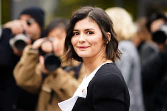 PARIS, FRANCE - FEBRUARY 28: Actress Audrey Tautou wears a black jacket with white lapels, outside Balmain, during Paris Fashion Week - Womenswear Fall/Winter 2020/2021, on February 28, 2020 in Paris, France. (Photo by Edward Berthelot/Getty Images)