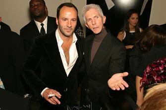 NEW YORK - OCTOBER 20:  (L-R) Fashion designer Tom Ford and partner journalist Richard Buckley at the book launch party for 'Tom Ford:Ten Years' at Bergdorf Goodman October 20, 2004 in New York City. (Photo by Bowers/Getty Images).