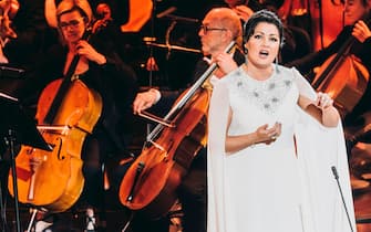 Russian opera soprano singer Anna Netrebko performs during the 27th annual Victoires de la musique classique (Classical music award) ceremony at the lArsenal de Metz, in Metz. northeastern France on February 21, 2020. (Photo by Christoph DE BARRY / AFP) (Photo by CHRISTOPH DE BARRY/AFP via Getty Images)
