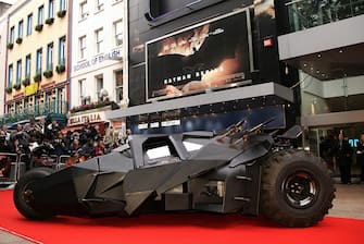 LONDON - JUNE 12:  *** UK TABLOID NEWSPAPERS OUT*** The Batmobile arrives at the European premiere of "Batman Begins" at the Odeon Leicester Square on June 12, 2005 in London, England.  (Photo by Gareth Davies/Getty Images)  *** Local Caption ***