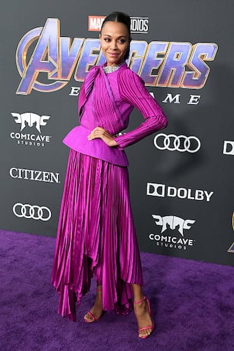LOS ANGELES, CA - APRIL 22:  Zoe Saldana attends the world premiere of Walt Disney Studios Motion Pictures "Avengers: Endgame" at the Los Angeles Convention Center on April 22, 2019 in Los Angeles, California.  (Photo by Steve Granitz/WireImage)