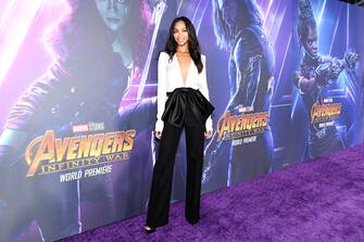 LOS ANGELES, CA - APRIL 23:  Zoe Saldana attends the premiere of Disney and Marvel's 'Avengers: Infinity War' on April 23, 2018 in Los Angeles, California.  (Photo by Emma McIntyre/Getty Images)