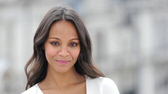 LONDON, UNITED KINGDOM - JULY 25: Zoe Saldana attends the "Guardians of the Galacy" photocall on July 25, 2014 in London, England. (Photo by Stuart Wilson/WireImage)