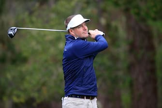 1128357007 PEBBLE BEACH, CALIFORNIA - FEBRUARY 08: Actor Chris O'Donnell plays his shot from the 13th tee during the second round of the AT&T Pebble Beach Pro-Am at Spyglass Hill Golf Course on February 08, 2019 in Pebble Beach, California. (Photo by Chris Trotman/Getty Images)