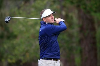 PEBBLE BEACH, CALIFORNIA - FEBRUARY 08: Actor Chris O'Donnell plays his shot from the 13th tee during the second round of the AT&T Pebble Beach Pro-Am at Spyglass Hill Golf Course on February 08, 2019 in Pebble Beach, California. (Photo by Chris Trotman/Getty Images)