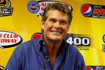 FONTANA, CA - OCTOBER 09:  Actor David Hasselhoff speaks at a press conference at Auto Club Speedway on October 9, 2010 in Fontana, California.  (Photo by Jason Smith/Getty Images for NASCAR)