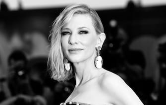 VENICE, ITALY - AUGUST 31: [Editor's Note: Image was converted to black and white] Cate Blanchett walks the red carpet ahead of the "Joker" screening during the 76th Venice Film Festival at Sala Grande on August 31, 2019 in Venice, Italy. (Photo by Vittorio Zunino Celotto/Getty Images)