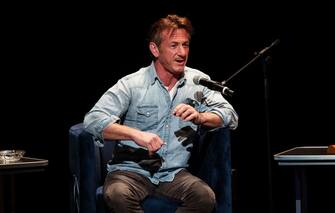 SEATTLE, WA - APRIL 11: Actor and author Sean Penn discusses his new book 'Bob Honey Who Just Do Stuff: A Novel' at The Moore Theatre on April 11, 2018 in Seattle, Washington.  (Photo by Suzi Pratt/WireImage)
