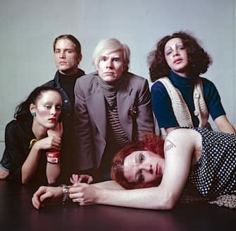 Andy Warhol photographed at the Factory with superstars Jane Forth, Jackie Curtis, Joe Dallesandro, and Holly Woodlawn. (Photo by Jack Mitchell/Getty Images)