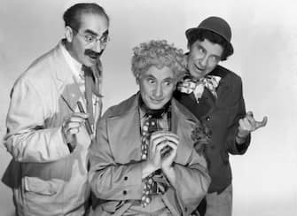 (Original Caption) Publicity portrait of the Marx Brothers, Groucho, Harpo, and Chico (L-R), as they appeared in the 1946 movie "A Night in Casablanca," directed by Archie Mayo. BPA2# 2049