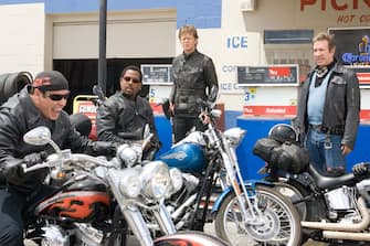 Pictured:  John Travolta, Martin Lawrence, William H. Macy, and Tim Allen in a scene from WILD HOGS, directed by Walt Becker.