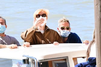VENICE, ITALY - SEPTEMBER 01: Tilda Swinton and Sandro Kopp are seen arriving at Venice Airport during the 77th Venice Film Festival on September 01, 2020 in Venice, Italy. (Photo by Photopix/GC Images)