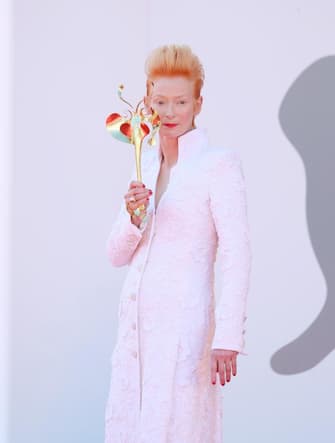 VENICE, ITALY - SEPTEMBER 03: Tilda Swinton walks the red carpet ahead of the movie "The Human Voice" and "Quo Vadis, Aida?" at the 77th Venice Film Festival at  on September 03, 2020 in Venice, Italy. (Photo by Ernesto S. Ruscio/Getty Images)