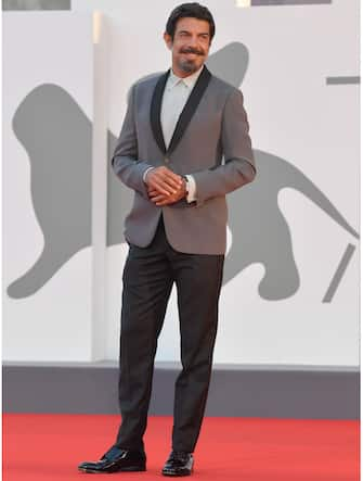 Italian actor and producer Pierfrancesco Favino arrives for the screening of the film "Padrenostro" presented in competition on the third day of the 77th Venice Film Festival, on September 4, 2020 at Venice Lido, during the COVID-19 infection, caused by the novel coronavirus. (Photo by Tiziana FABI / AFP) (Photo by TIZIANA FABI/AFP via Getty Images)