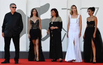 (L-R) Israeli filmmaker Amos Gitai, Israeli actresses Maria Zreikat, Hana Laszlo, Naama Preis and Bahira Ablassi arrive for the premiere of 'Laila in Haifa' during the 77th Venice Film Festival in Venice, Italy, 08 September 2020. The movie is presented in the official competition 'Venezia 77' at the festival running from 02 to 12 September.   ANSA/ETTORE FERRARI


