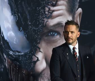 WESTWOOD, CA - OCTOBER 01:  Actor Tom Hardy arrives for Premiere Of Columbia Pictures' "Venom" held at Regency Village Theatre on October 1, 2018 in Westwood, California.  (Photo by Albert L. Ortega/Getty Images)