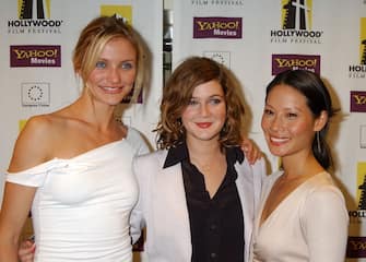 Cameron Diaz, Drew Barrymore & Lucy Liu during Hollywood Film Festival's Hollywood Movie Awards - Arrivals & Backstage at Beverly Hilton Hotel in Beverly Hills, California, United States. (Photo by Gregg DeGuire/WireImage)