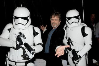 SAN DIEGO, CA - JULY 10:  Actor Mark Hamill (C) poses with Imperial Stormtroopers at the Lucasfilm panel during Comic-Con International 2015 at the San Diego Convention Center on July 10, 2015 in San Diego, California.  (Photo by Albert L. Ortega/Getty Images)
