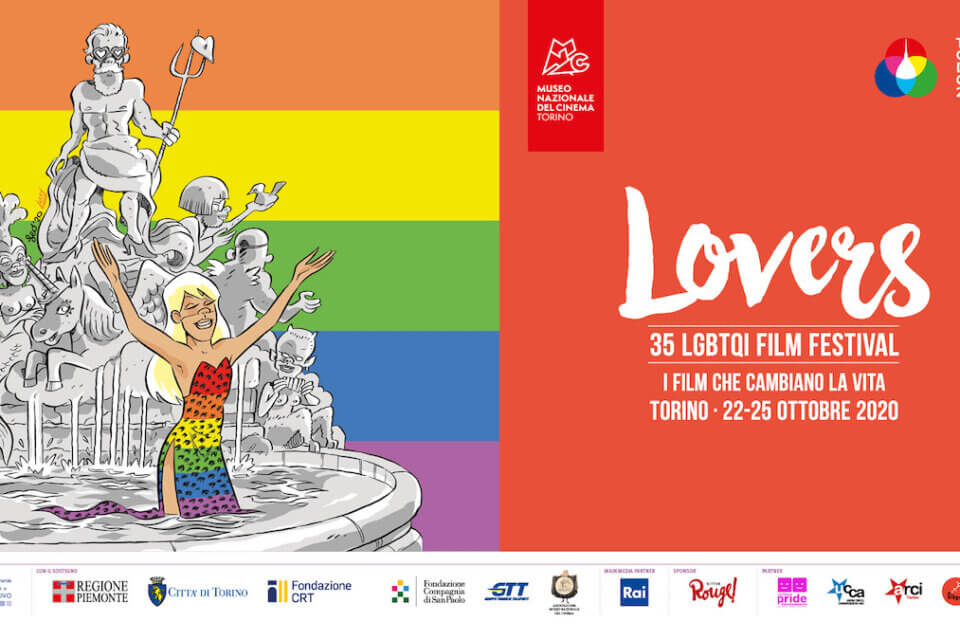 Disegnato da Leo Ortolani, il manifesto della 35.ma edizione del Lovers Film Festival. Al centro, Cinzia, la protagonista biondo platino che fa il bagno nella fontana: iconica e immaginifica trasposizione trans di Anita Ekberg.