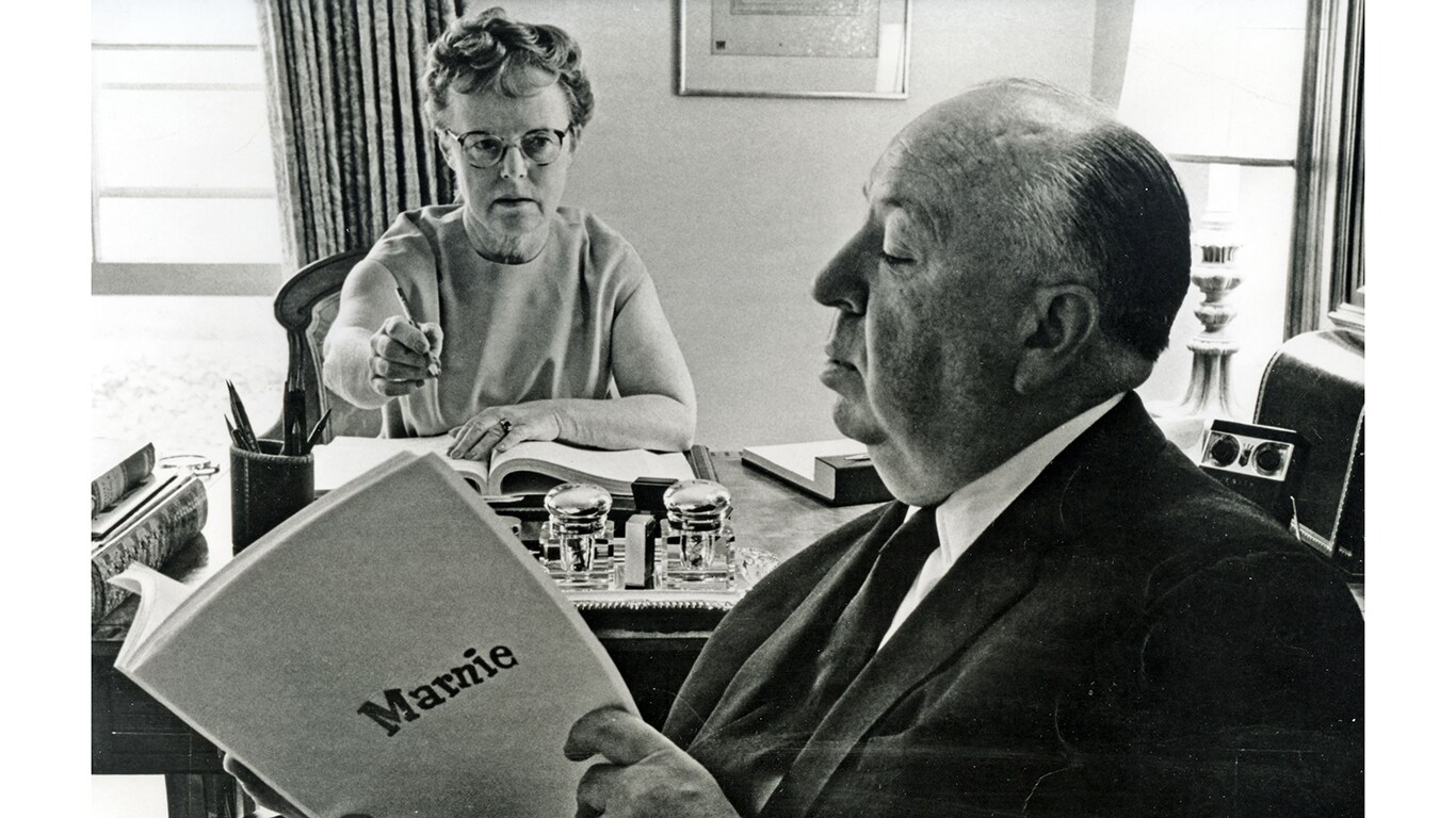 Alfred Hitchcock e sua moglie Alma, durante la lavorazione del film Marnie