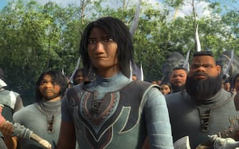 The people of Spine in Kumandra are fierce warriors who thrive in the snowy mountains of the kingdom. Led by their chief, voiced by Ross Butler. Walt Disney Animation Studios’ “Raya and the Last Dragon” will be in theaters and on Disney+ with Premier Access on March 5, 2021. © 2021 Disney. All Rights Reserved.