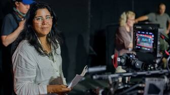 Director Nisha Ganatra on the set of her film The High Note, a Focus Features release.