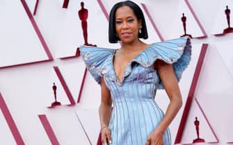 Regina King arrives at the Oscars on Sunday, April 25, 2021, at Union Station in Los Angeles. (AP Photo/Chris Pizzello, Pool)