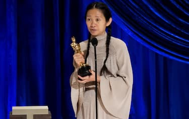LOS ANGELES, CALIFORNIA â   APRIL 25: (EDITORIAL USE ONLY) In this handout photo provided by A.M.P.A.S., ChloÃ© Zhao accepts the Directing award for 'Nomadland' onstage during the 93rd Annual Academy Awards at Union Station on April 25, 2021 in Los Angeles, California. (Photo by Todd Wawrychuk/A.M.P.A.S. via Getty Images)