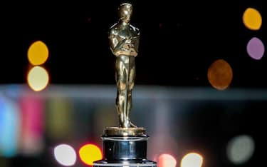 An Oscars statuette on display at a screening of the Oscars on Monday April 26, 2021 in Paris, France. (AP Photo/Lewis Joly, Pool)