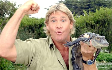 SAN FRANCISCO - JUNE 26:  ***EXCLUSIVE*** "The Crocodile Hunter", Steve Irwin, poses with a three foot long alligator at the San Francisco Zoo on June 26, 2002 in San Francisco, California. Irwin is on a 3-week tour to promote the release of his first feature film, "The Crocodile Hunter: Collision Course", due in theaters July 12th.  (Photo by Justin Sullivan/Getty Images)