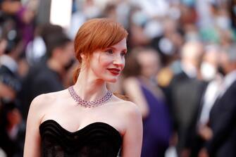 epa09326200 Jessica Chastain arrives for the screening of 'Annette' and the Opening Ceremony of the 74th annual Cannes Film Festival, in Cannes, France, 06 July 2021. Presented in competition, the movie opens the festival which runs from 06 to 17 July.  EPA/IAN LANGSDON