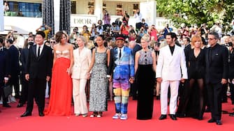 1329230810 CANNES, FRANCE - JULY 17: (L to R) Jury members : Song Kang-Ho, Maggie Gyllenhaal, Jessica Hausner, Mati Diop, Jury president and Director Spike Lee, Mélanie Laurent, Tahar Rahim, Mylène Farmer and Kleber Mendonça Filho attend the final screening of "OSS 117: From Africa With Love" and closing ceremony during the 74th annual Cannes Film Festival on July 17, 2021 in Cannes, France. (Photo by Daniele Venturelli/WireImage)