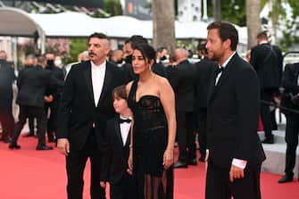 CANNES, FRANCE - JULY 16: Damien Bonnard, Gabriel Merz Chammah, LeÃ¯la Bekhti and Joachim Lafosse attend the "Les Intranquilles (The Restless)" screening during the 74th annual Cannes Film Festival on July 16, 2021 in Cannes, France. (Photo by Kate Green/Getty Images)