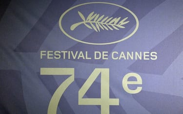 This photograph taken in Paris on June 3, 2021 shows the logo of the 74th Cannes Film Festival during a press conference, announcing the Official Selection of the 74th Cannes Film Festival to be held from July 6 until July 17, 2021. (Photo by STEPHANE DE SAKUTIN / AFP) (Photo by STEPHANE DE SAKUTIN/AFP via Getty Images)