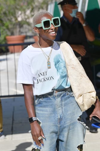 VENICE, ITALY - SEPTEMBER 02: Cynthia Erivo is seen arriving at the 78th Venice International Film Festival on September 02, 2021 in Venice, Italy. (Photo by Jacopo Raule/Getty Images)